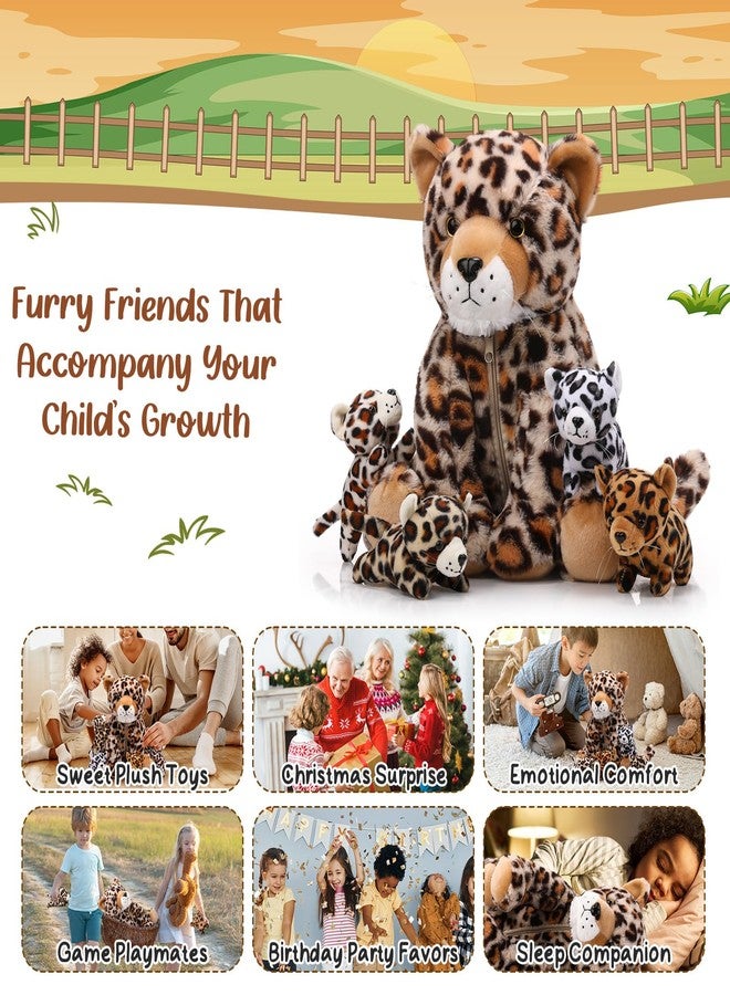 Silipull 5 Pcs Cheetah Stuffed Animals for Kids Large Mommy Cheetah Plush with 4 Baby Leopard Plush Toys in Tummy for Girls Boys Birthday Forest Party Decors(Sitting Style) - Image 4